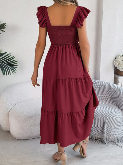 Smocked Square Neck Cap Sleeve Midi Dress Southern Soul Collectives