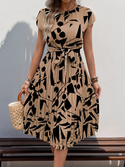 Perfectly Tied Pleated Cap Sleeve Dress in Multiple Prints Southern Soul Collectives