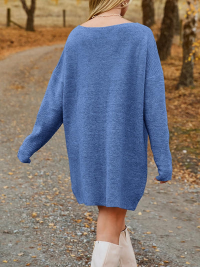 V-Neck Dropped Shoulder Sweater Dress Southern Soul Collectives