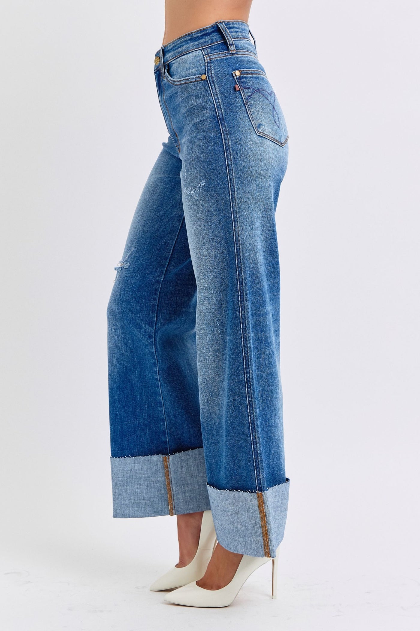 Judy Blue Distressed High Waist Wide Leg Jeans Southern Soul Collectives