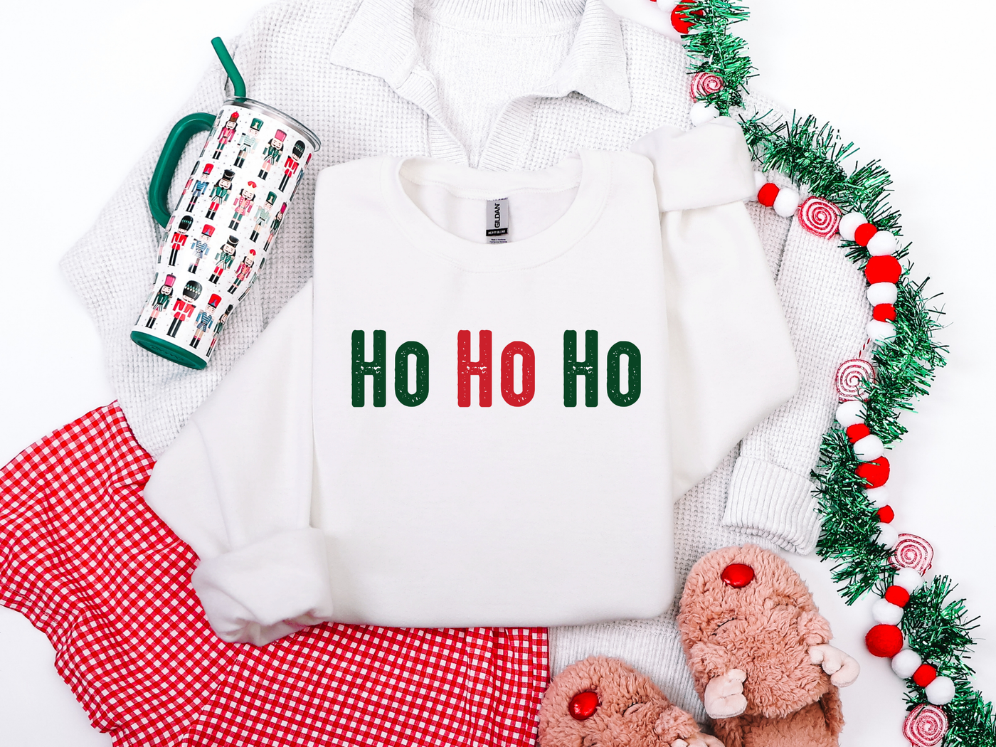 Ho Ho Ho Green & Red Graphic T-shirt and Sweatshirt in White