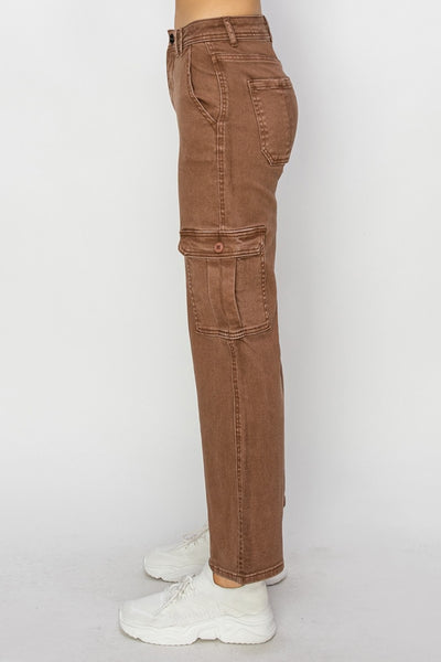 Risen High Rise Cargo Jeans in Espresso Brown Southern Soul Collectives