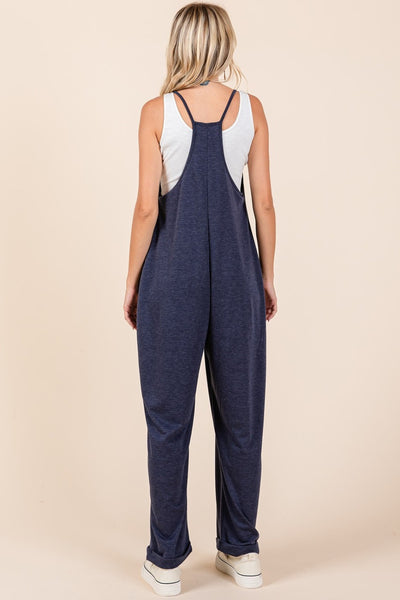 Patch Pocket Wide Leg Sleeveless Jumpsuit in Navy Southern Soul Collectives