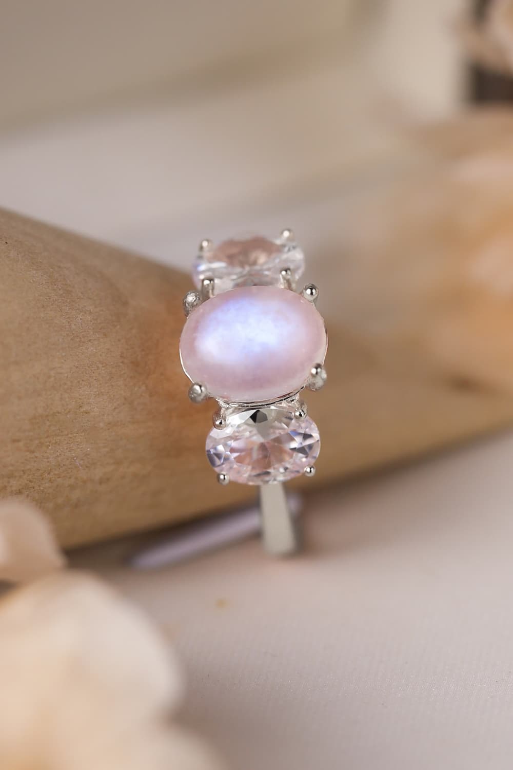 High Quality Natural Moonstone 925 Sterling Silver Three Stone Ring Southern Soul Collectives