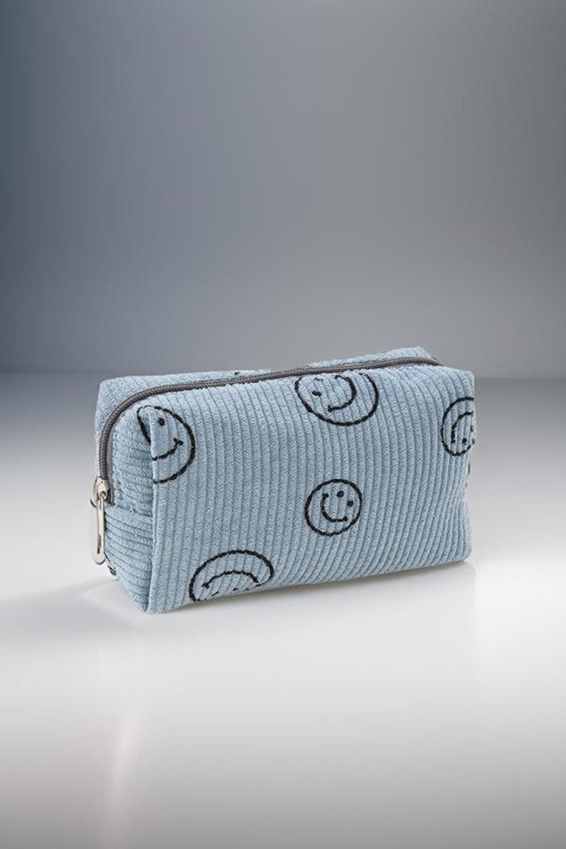 Zenana Smiley Face Corduroy Cosmetic Pouch Makeup Bag in Multiple Colors Southern Soul Collectives