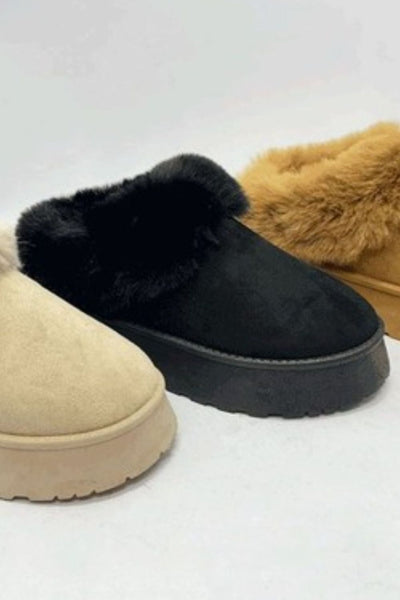 Faux-Fur Platform Slip On Booties in Black Southern Soul Collectives