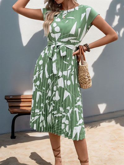 Perfectly Tied Pleated Cap Sleeve Dress in Multiple Prints Southern Soul Collectives