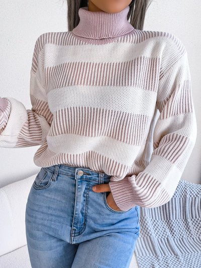 Striped Turtleneck Long Sleeve Sweater Southern Soul Collectives