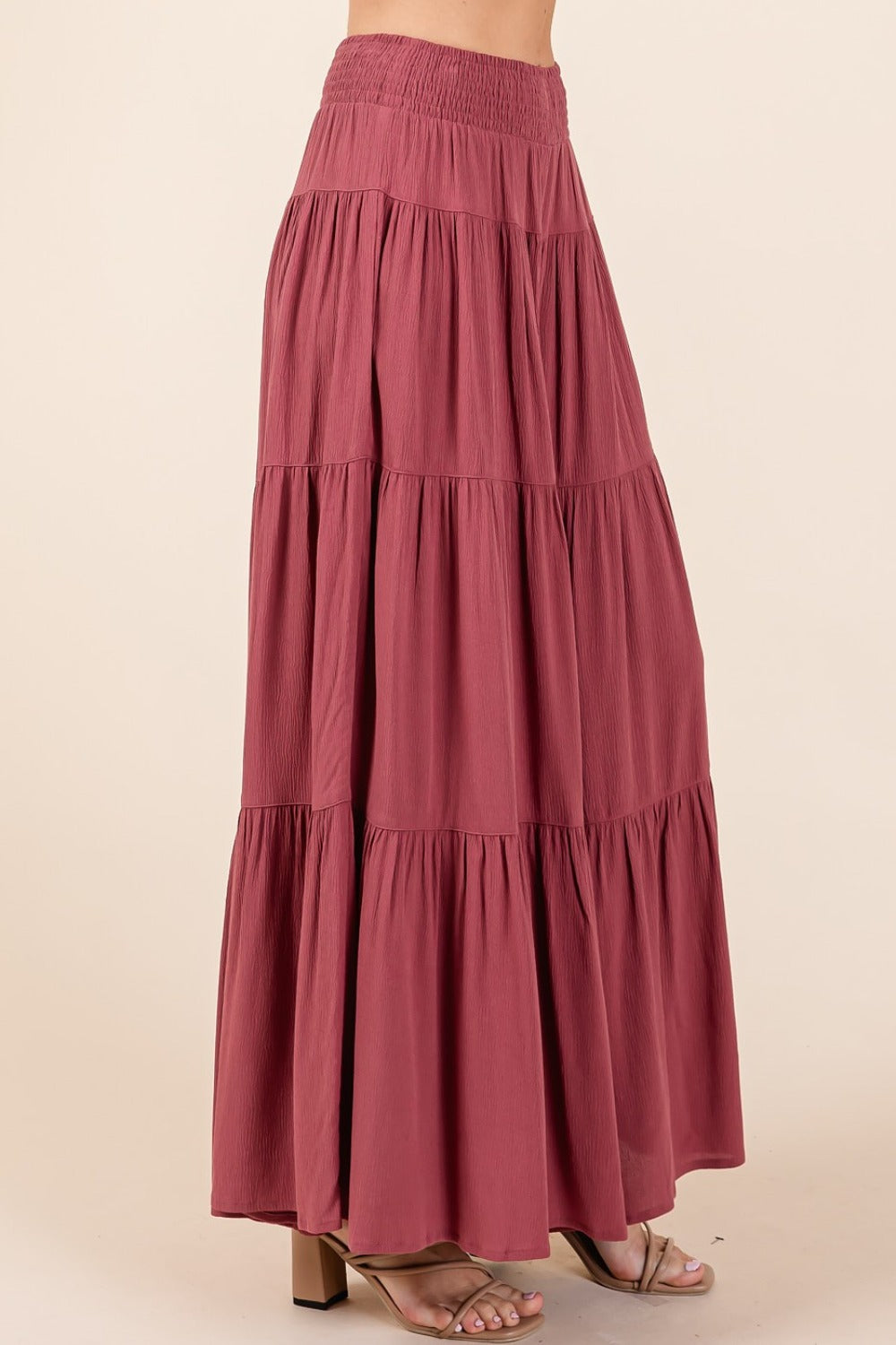 Tier Detail Smocked Elastic Waist Wide Leg Pants in Sienna Magenta Southern Soul Collectives