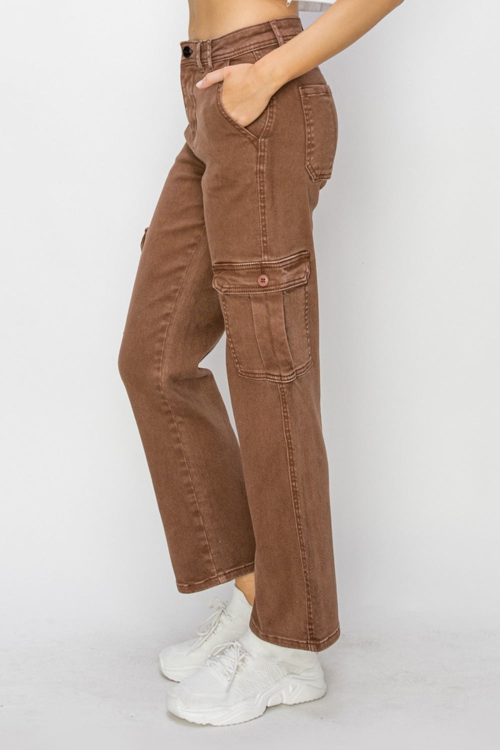 Risen High Rise Cargo Jeans in Espresso Brown Southern Soul Collectives