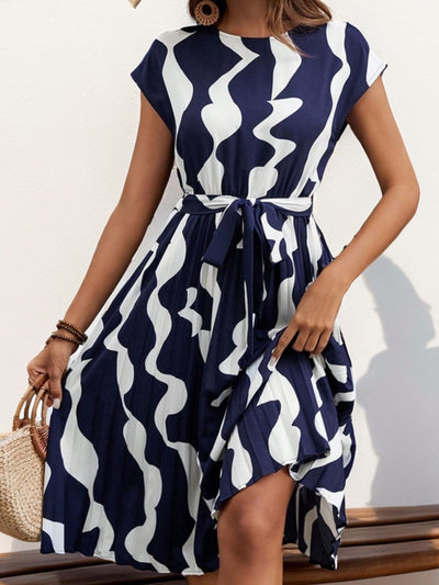 Perfectly Tied Pleated Cap Sleeve Dress in Multiple Prints Southern Soul Collectives