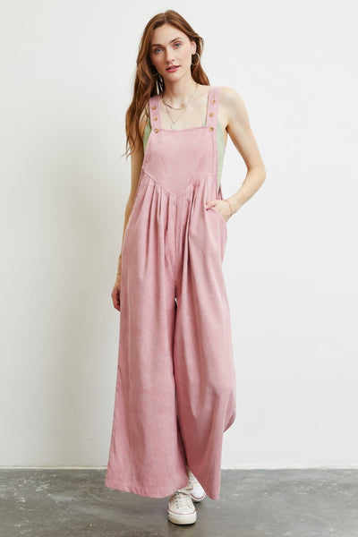 Summer Days Corduroy Sleeveless Wide-Leg Overalls in Powder Pink Southern Soul Collectives