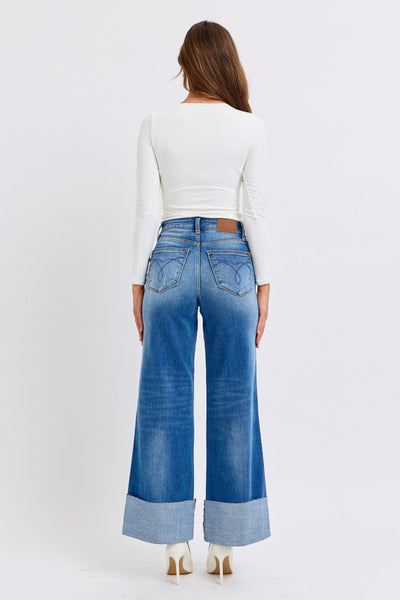 Judy Blue Distressed High Waist Wide Leg Jeans Southern Soul Collectives