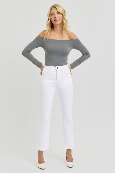 RISEN Full Size Tummy Control Elastic Band High Rise Crop Straight Jeans Southern Soul Collectives