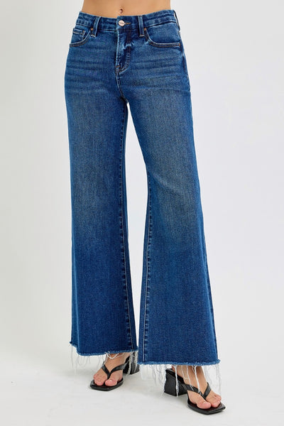 RISEN Tummy Control High Rise Raw Hem Wide Leg Jeans Southern Soul Collectives