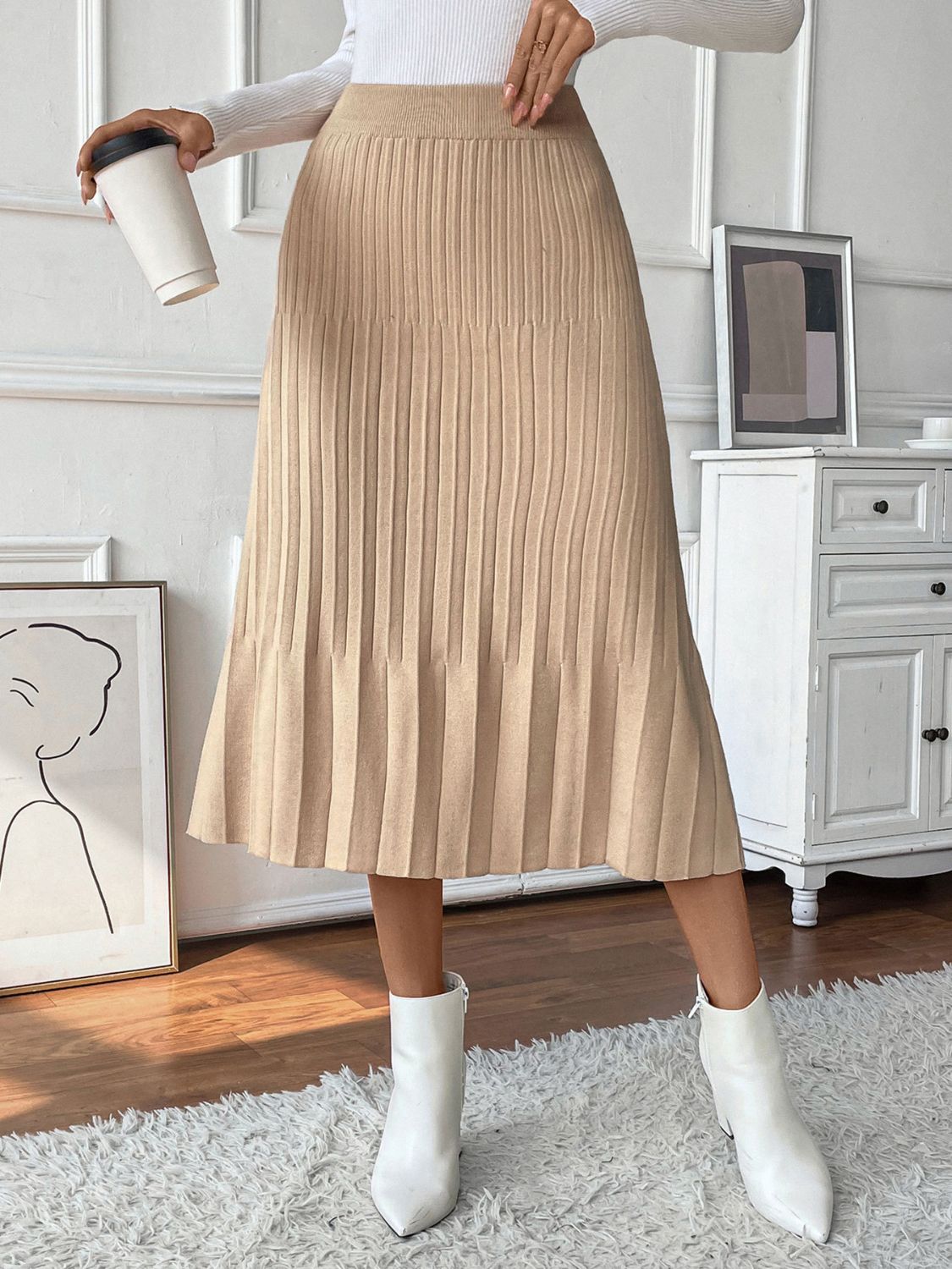 Perfee Pleated Midi Sweater Skirt Southern Soul Collectives