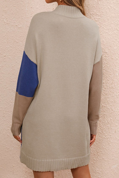 Color Block Mock Neck Dropped Shoulder Sweater Dress Southern Soul Collectives