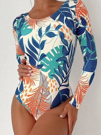 Crisscross Round Neck Long Sleeve Swimwear Southern Soul Collectives