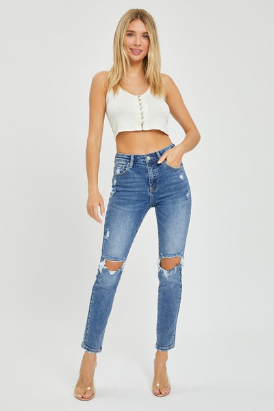 Risen High Rise Knee Distressed Skinny Jeans Southern Soul Collectives