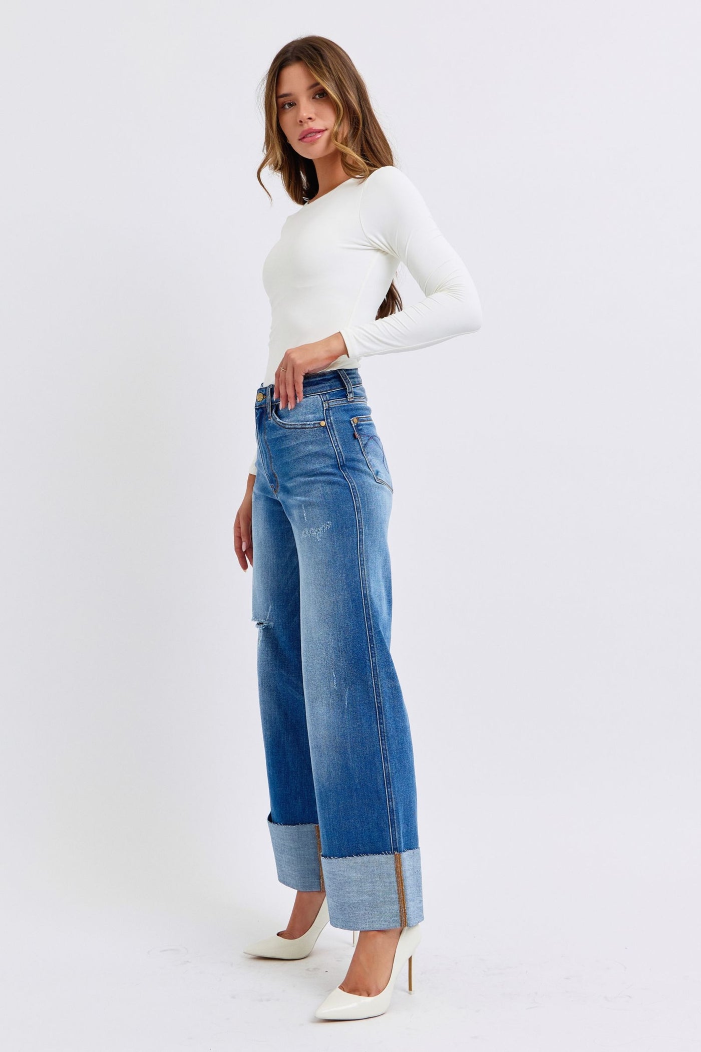 Judy Blue Distressed High Waist Wide Leg Jeans Southern Soul Collectives