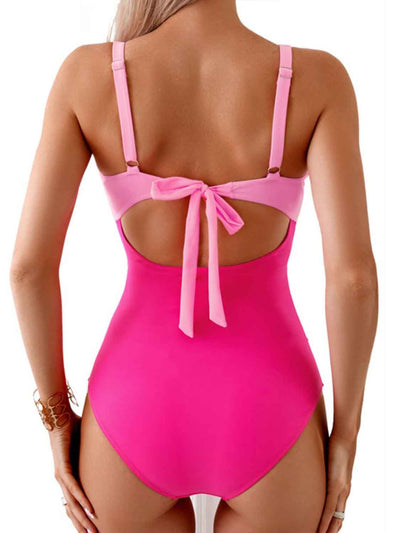 Tied Cutout Contrast One-Piece Swimwear Southern Soul Collectives