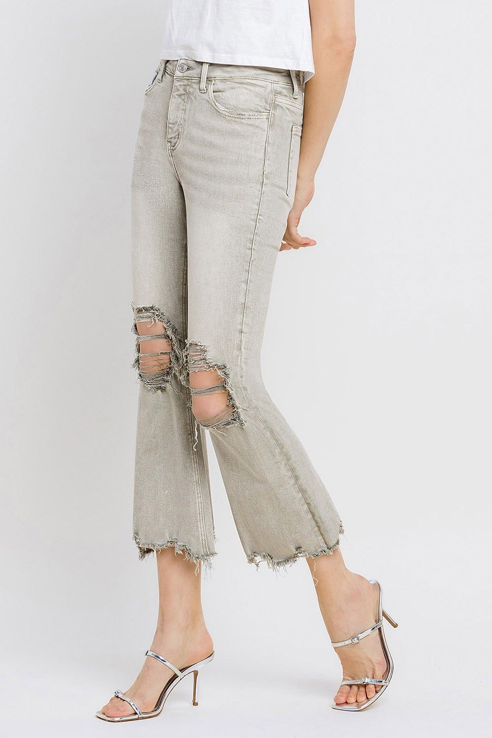 Lovervet Distressed Raw Hem Cropped Flare Jeans Southern Soul Collectives