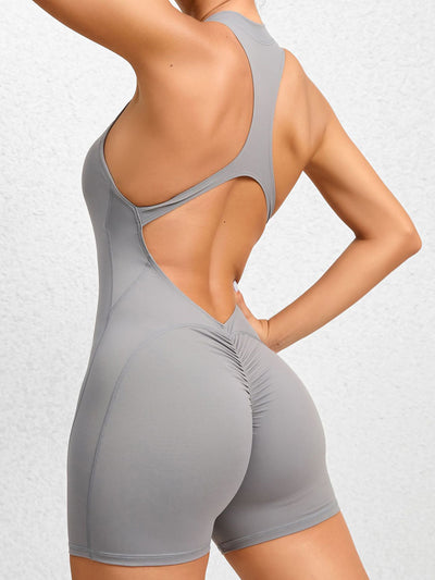 Open Back Ruched Bottom Half Zip Activewear Romper in Multiple Colors Southern Soul Collectives