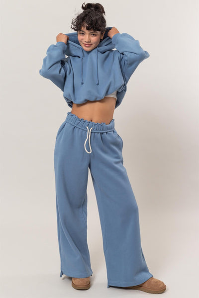 Bubble Hem Cropped Hoodie in Gray Blue Southern Soul Collectives