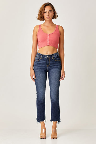 Risen Full Size Frayed Hem Cropped Straight Jeans Southern Soul Collectives