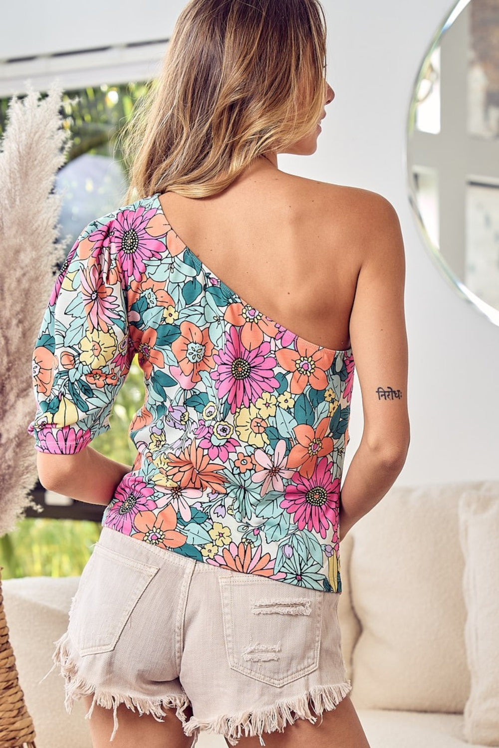 BiBi Floral Puff Sleeve One Shoulder Top Southern Soul Collectives