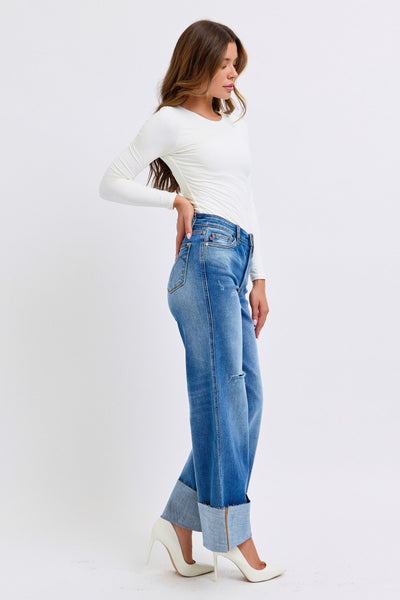 Judy Blue Distressed High Waist Wide Leg Jeans Southern Soul Collectives