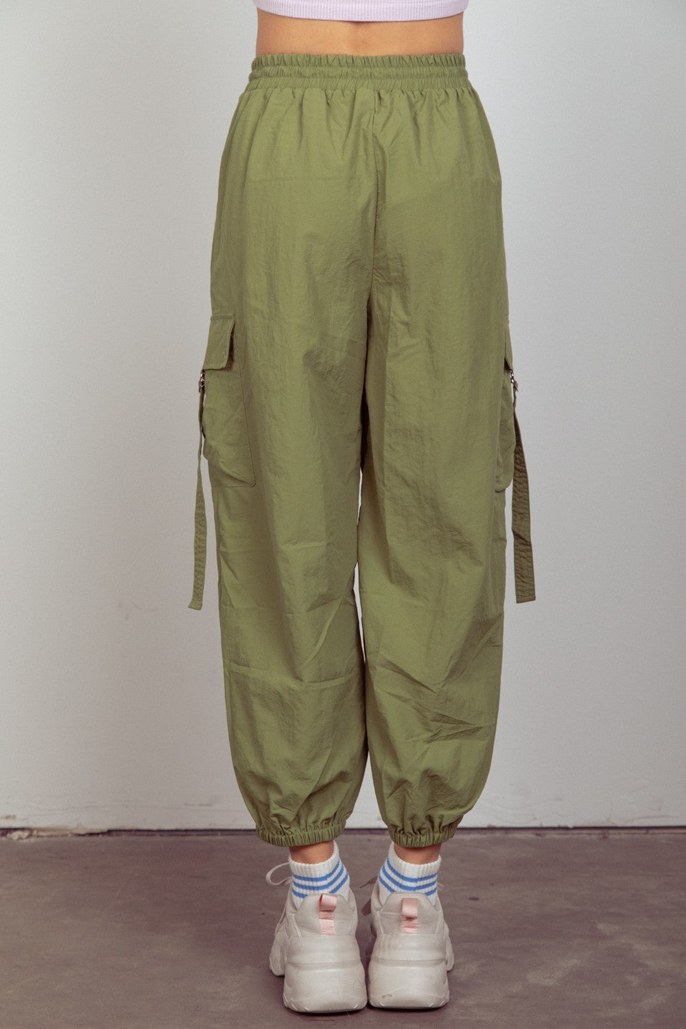 Elastic Waist Woven Cargo Pants in Olive Southern Soul Collectives