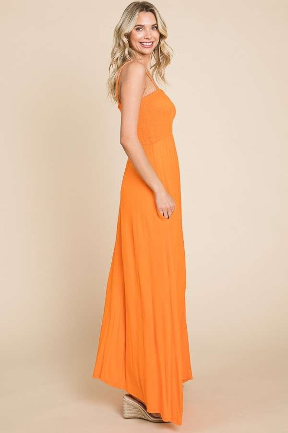 Smocked Bodice Cami Maxi Dress with Pockets in Sunkist Orange Southern Soul Collectives