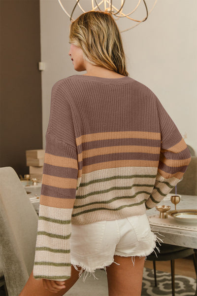 BiBi Color Block Striped Long Sleeve Sweater Southern Soul Collectives