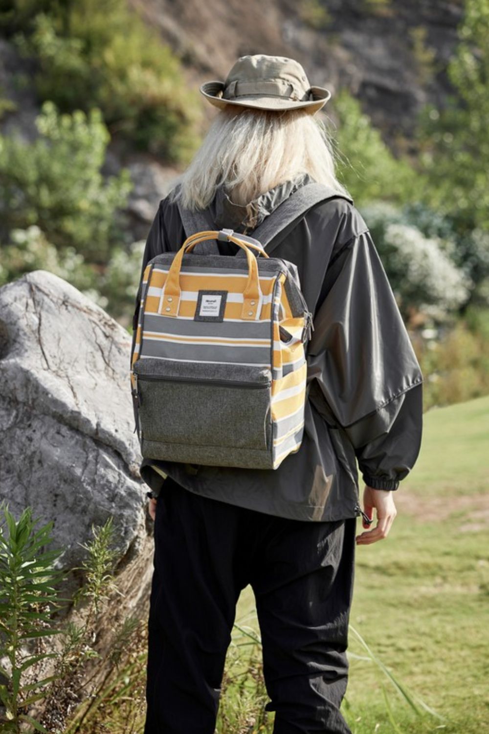 Stepping Out Striped Waterproof Nylon Backpack Bag with Side Pockets Southern Soul Collectives