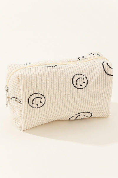 Zenana Smiley Face Corduroy Cosmetic Pouch Makeup Bag in Multiple Colors Southern Soul Collectives