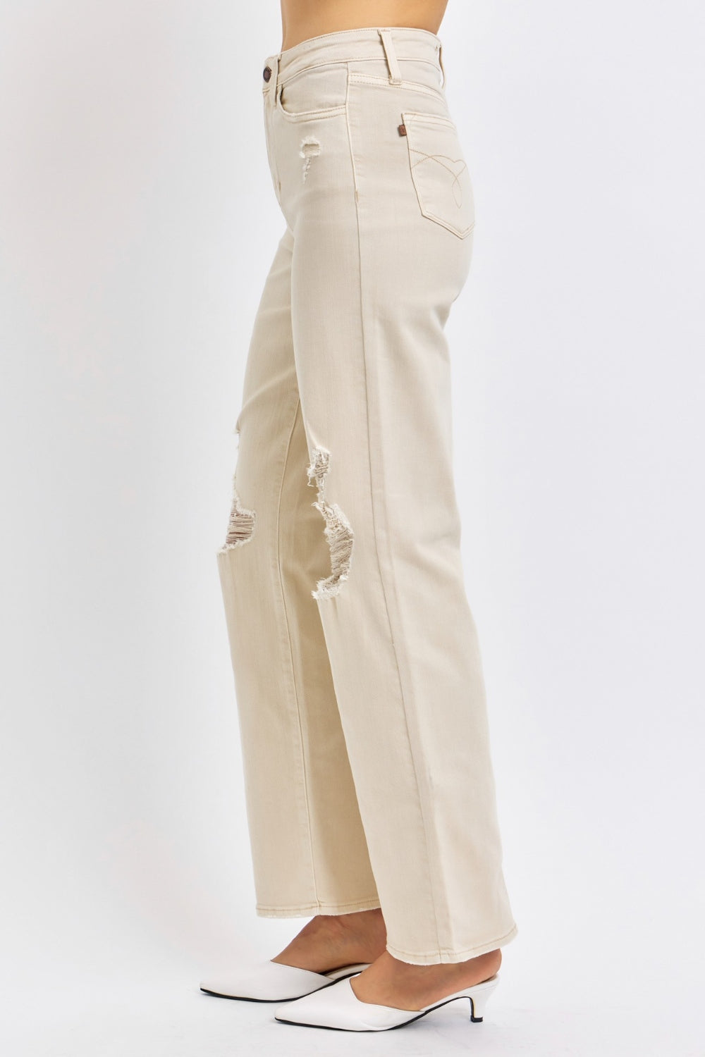 Judy Blue High Waist Distressed Wide Leg Jeans in Bone Southern Soul Collectives