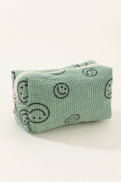 Zenana Smiley Face Corduroy Cosmetic Pouch Makeup Bag in Multiple Colors Southern Soul Collectives