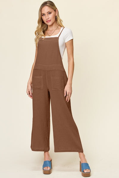 Textured Sleeveless Open Back Wide Leg Overalls in Multiple Colors Southern Soul Collectives