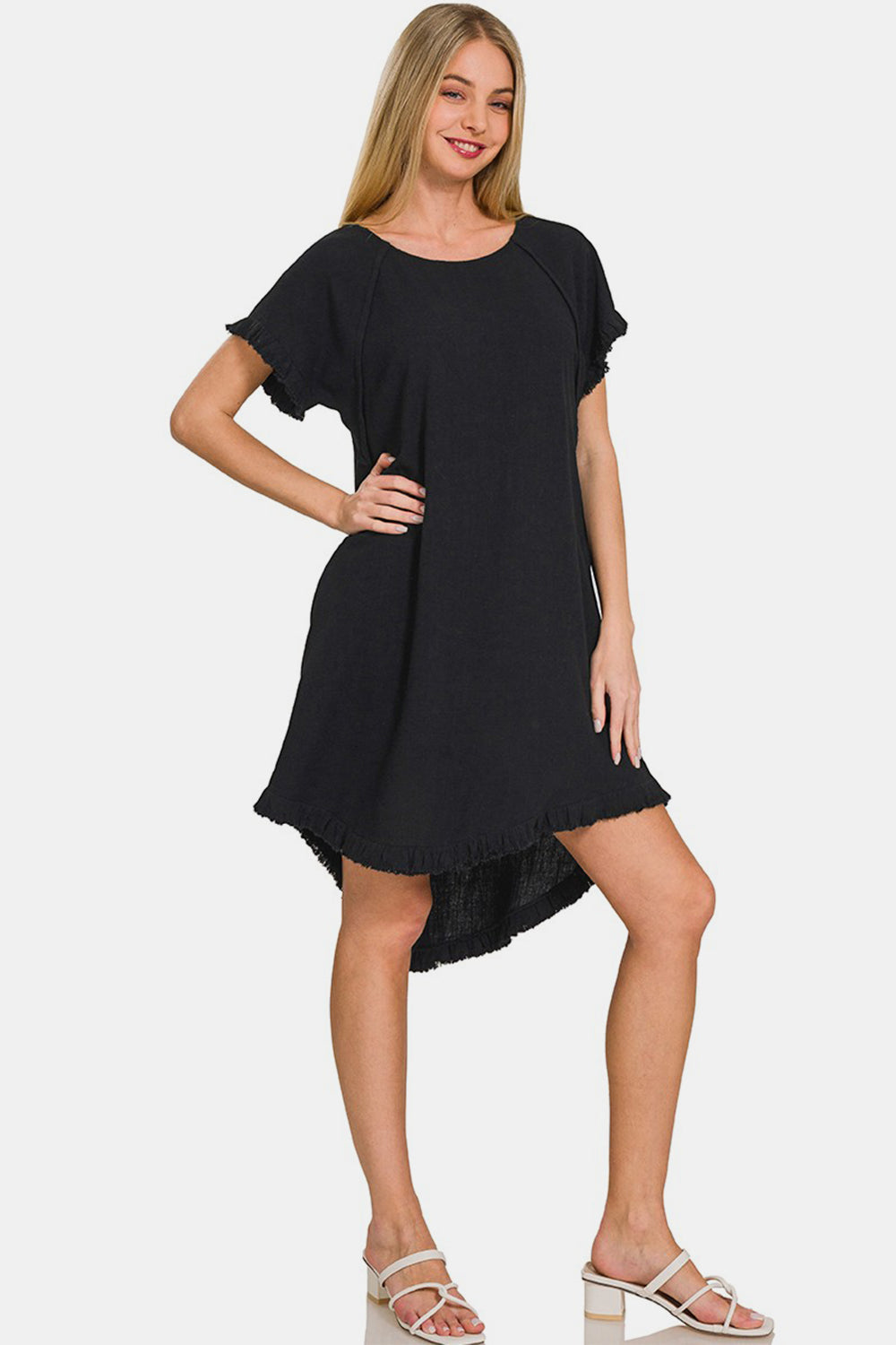 Zenana Fringe Edge High Low Flowy Dress with Pockets Southern Soul Collectives