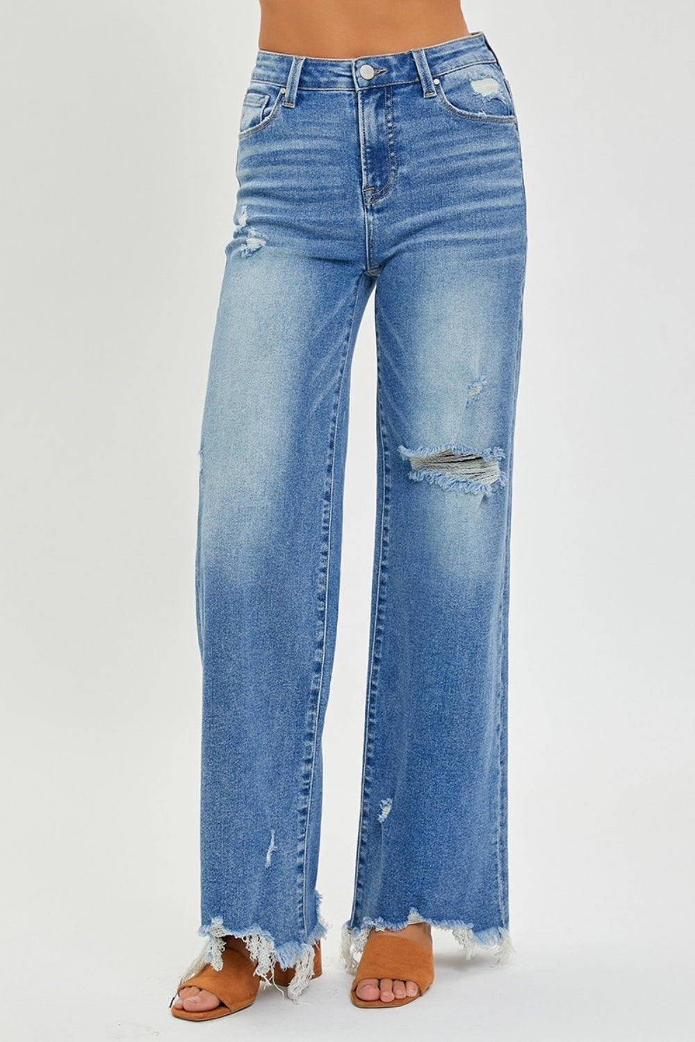 Risen High Rise Frayed Hem Wide Leg Jeans Southern Soul Collectives