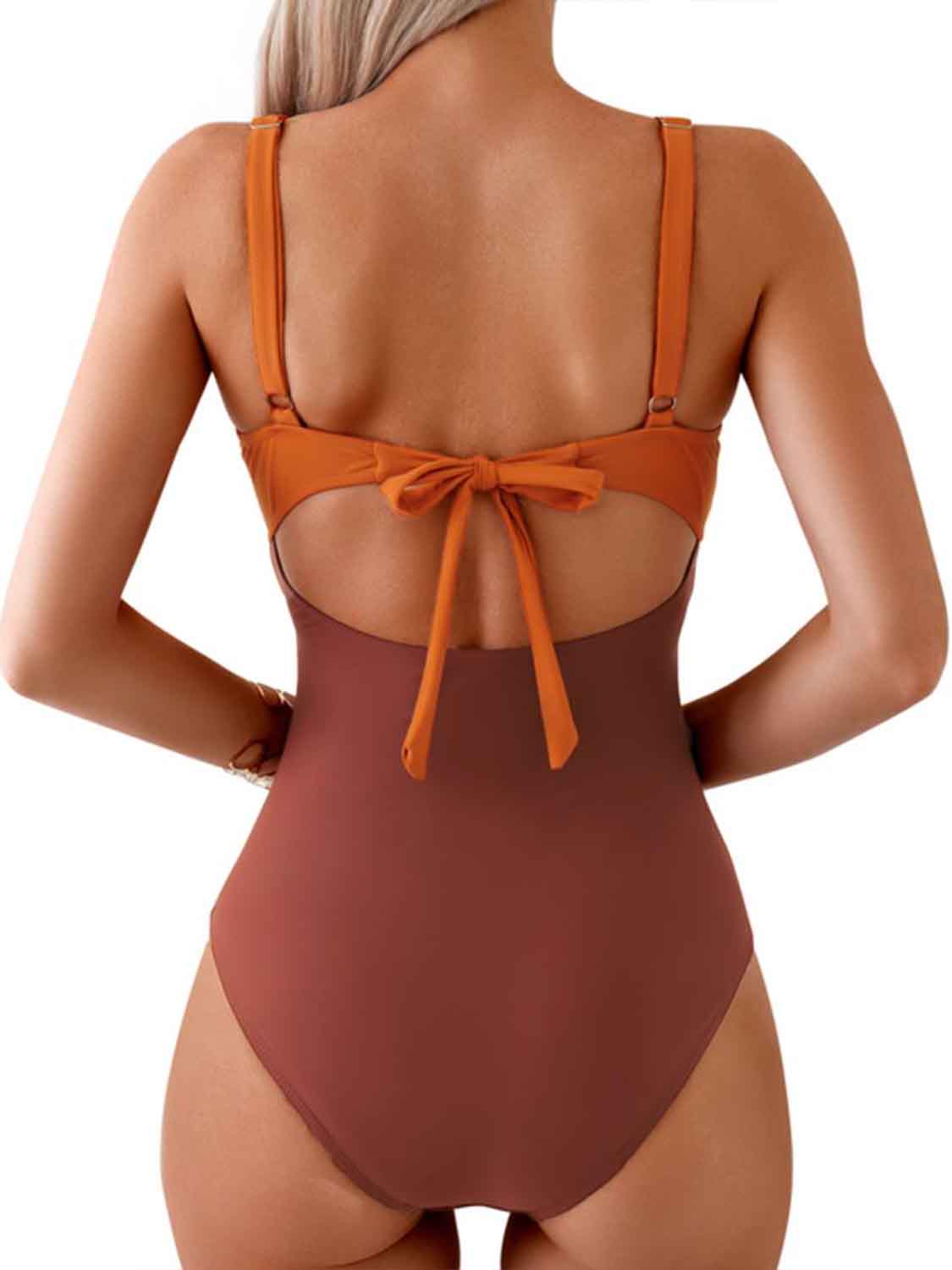 Tied Cutout Contrast One-Piece Swimwear Southern Soul Collectives