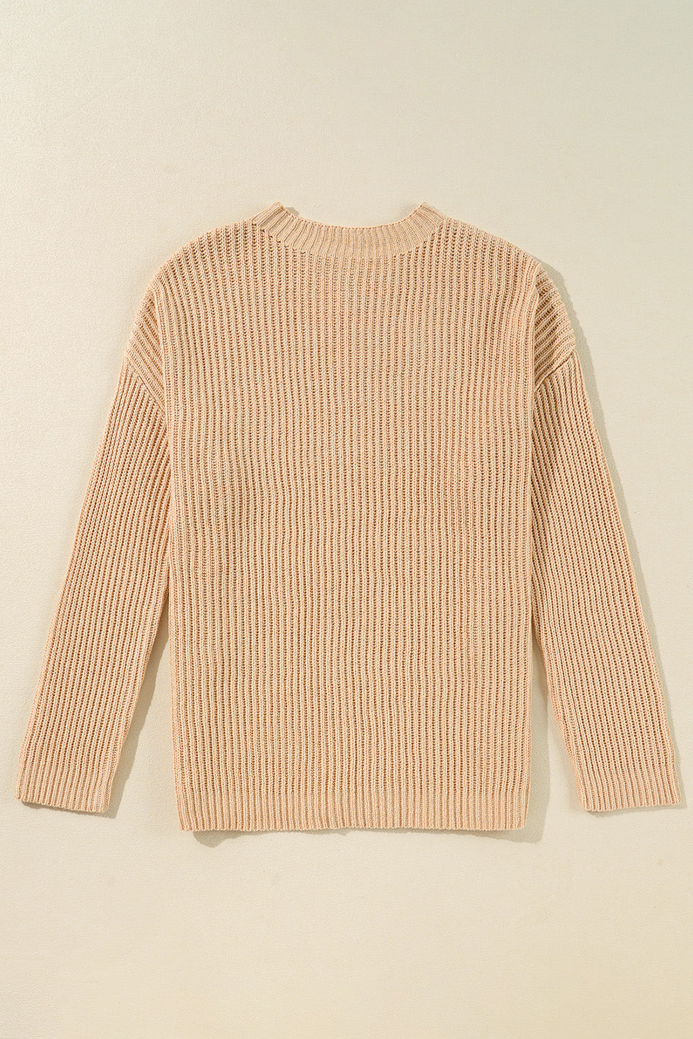 Side Slit Round Neck Long Sleeve Sweater in Tan Southern Soul Collectives