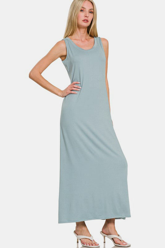 Zenana Scoop Neck Wide Strap Tank Maxi Dress in Airforce Blue Southern Soul Collectives