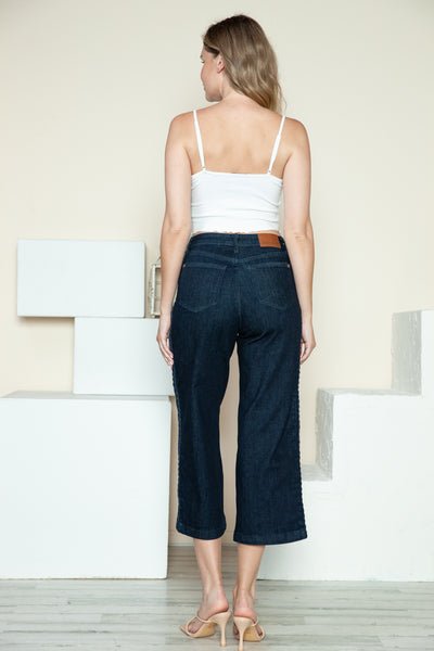 Judy Blue Side Seam Braid Detail Crop Wide Leg Jeans Southern Soul Collectives