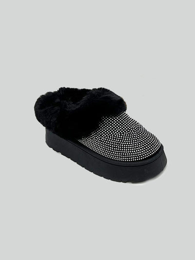 Embellished Faux Fur Platform Booties in Black Southern Soul Collectives