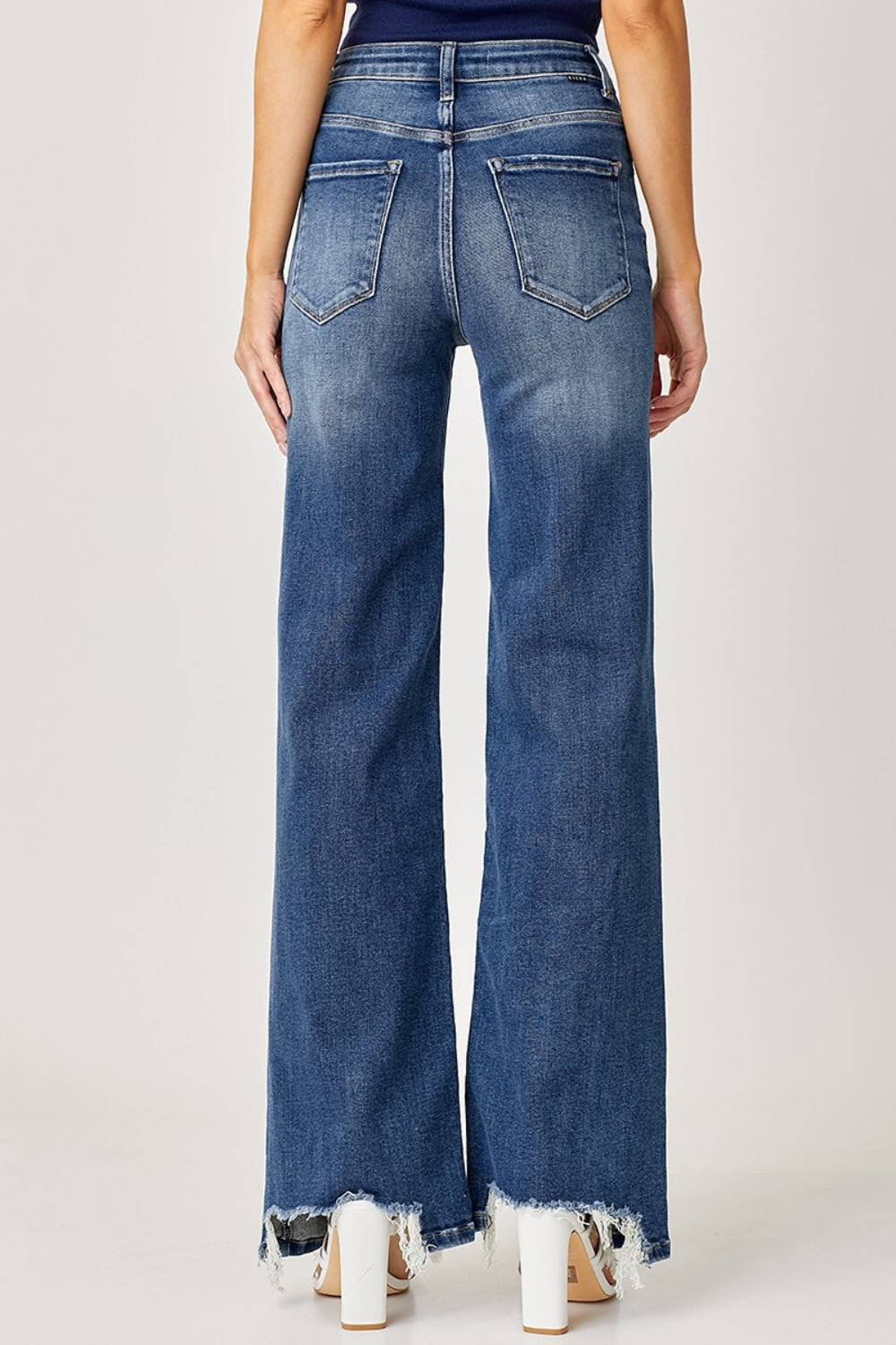 Risen High Rise Frayed Shark Bite Hem Wide Leg Jeans Southern Soul Collectives