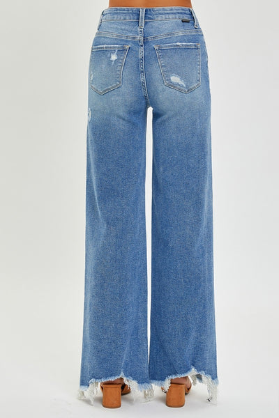 Risen High Rise Frayed Hem Wide Leg Jeans Southern Soul Collectives