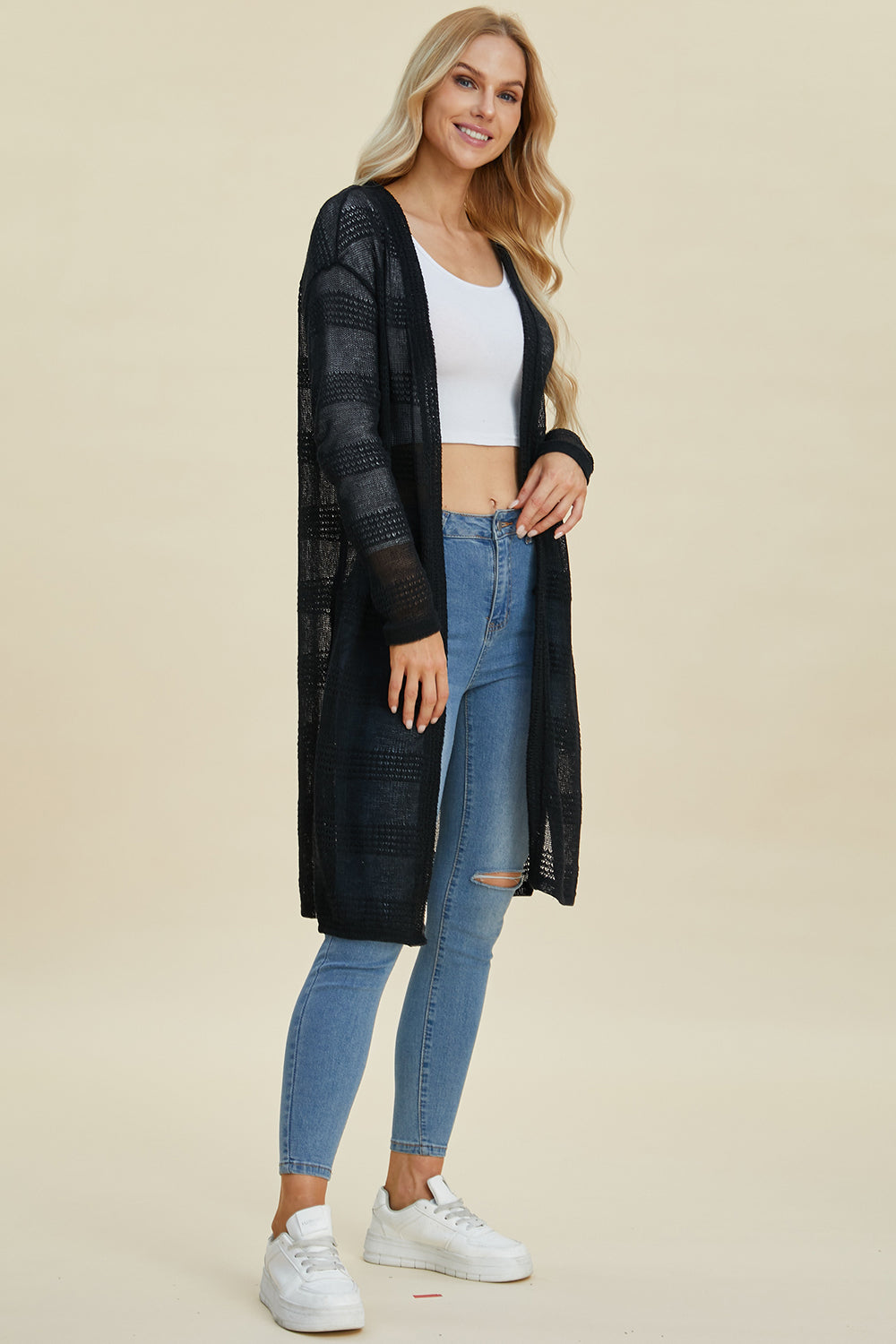 Double Take Full Size Open Front Longline Cardigan Southern Soul Collectives