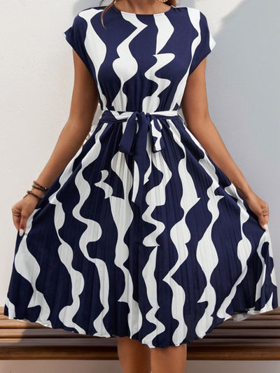 Perfectly Tied Pleated Cap Sleeve Dress in Multiple Prints Southern Soul Collectives